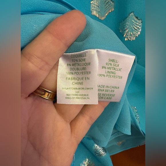 NWT! GIANA SILK TOP IN BERMUDA BLUE SEAGRASS METALLIC CLIP CHIFFON L - Picture 5 of 5